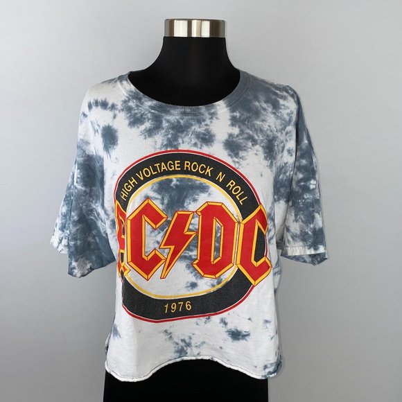 AC/DC | Tops | Acdc Gray White Tie Dy Short Sleeve Graphic Cropped ...